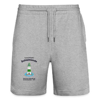 Leuchtturm grün-weiß Schleimünde Ostsee, Zeichnung - Stanley/Stella Unisex Bio Joggingshorts Trainer  - Grau meliert - Vorne - Nik (191cm) & Marisol (170cm)