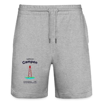 Leuchtturm Campen Nordsee Deutschland, Zeichnung - Stanley/Stella Unisex Bio Joggingshorts Trainer  - Grau meliert - Vorne - Nik (191cm) & Marisol (170cm)