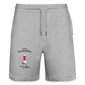 Leuchtturm Peenemünde, Ostsee, Meer, Handzeichnung - Stanley/Stella Unisex Bio Joggingshorts Trainer  - Grau meliert - Vorne - Nik (191cm) & Marisol (170cm)