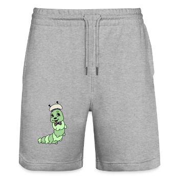 Niedliche Raupe – Cartoon Tier mit Schlips - Stanley/Stella Unisex Bio Joggingshorts Trainer  - Grau meliert - Vorne - Nik (191cm) & Marisol (170cm)