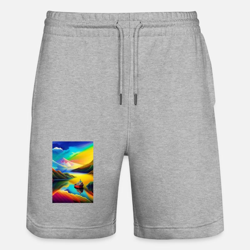 Landschaft mit See, Boot und Berge - Stanley/Stella Unisex Bio Joggingshorts Trainer  - Grau meliert