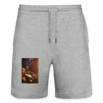Fleurs et papillon - Short de jogging bio TRAINER Stanley/Stella unisexe - gris chiné - Devant - Nik (191cm) & Marisol (170cm)