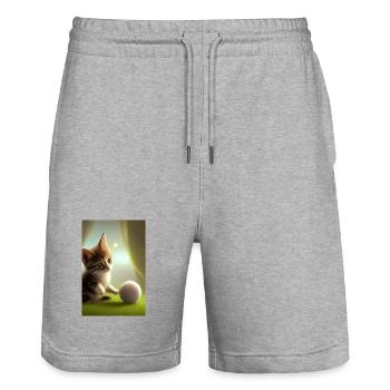 Bébé chat - Short de jogging bio TRAINER Stanley/Stella unisexe - gris chiné - Devant - Nik (191cm) & Marisol (170cm)