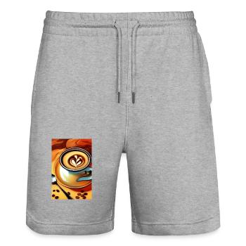 Coffee, coffee beans - Stanley/Stella Trainer Unisex Organic Jogging Shorts - heather grey - Front - Nik (191cm) & Marisol (170cm)