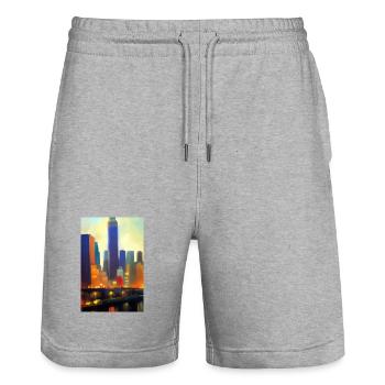 Horizon de la ville de New York - Short de jogging bio TRAINER Stanley/Stella unisexe - gris chiné - Devant - Nik (191cm) & Marisol (170cm)