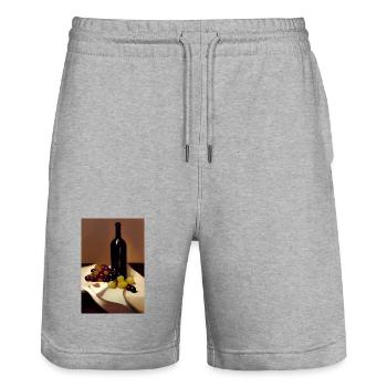 Wine drinkers - Stanley/Stella Trainer Unisex Organic Jogging Shorts - heather grey - Front - Nik (191cm) & Marisol (170cm)