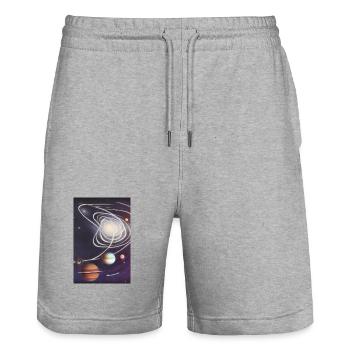 Space and planets - Stanley/Stella Trainer Unisex Organic Jogging Shorts - heather grey - Front - Nik (191cm) & Marisol (170cm)