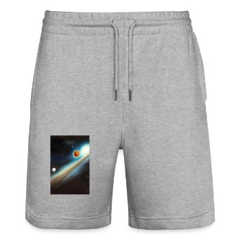 Space and planets - Stanley/Stella Trainer Unisex Organic Jogging Shorts - heather grey - Front - Nik (191cm) & Marisol (170cm)
