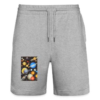 Space and planets - Stanley/Stella Trainer Unisex Organic Jogging Shorts - heather grey - Front - Nik (191cm) & Marisol (170cm)