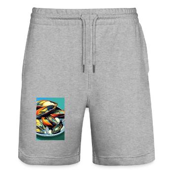 Mussels - Stanley/Stella Trainer Unisex Organic Jogging Shorts - heather grey - Front - Nik (191cm) & Marisol (170cm)