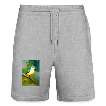 Oiseau sur branche avec fleurs - Short de jogging bio TRAINER Stanley/Stella unisexe - gris chiné - Devant - Nik (191cm) & Marisol (170cm)