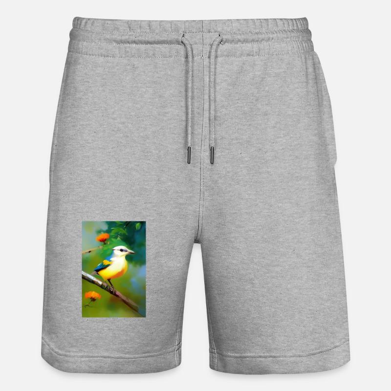 Oiseau sur branche avec fleurs - Short de jogging bio TRAINER Stanley/Stella unisexe - gris chiné