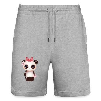 cute panda with pink bow and cherry blossom - Stanley/Stella Trainer Unisex Organic Jogging Shorts - heather grey - Front - Nik (191cm) & Marisol (170cm)