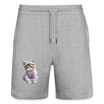 Katzen niedliche Katze im Rosa Pyjama mit Herzen - Stanley/Stella Unisex Bio Joggingshorts Trainer  - Grau meliert - Vorne - Nik (191cm) & Marisol (170cm)