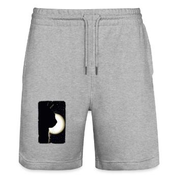 Moon Cat - Stanley/Stella Trainer Unisex Organic Jogging Shorts - heather grey - Front - Nik (191cm) & Marisol (170cm)