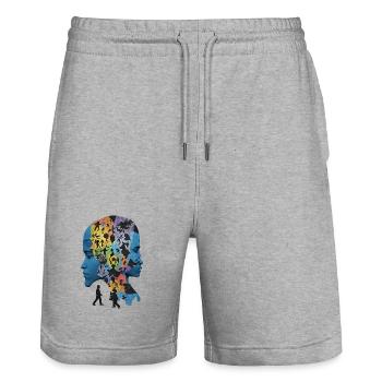 The Human Puzzle - Stanley/Stella Trainer Unisex Organic Jogging Shorts - heather grey - Front - Nik (191cm) & Marisol (170cm)