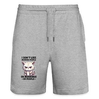 i dont like morning people Cat coffee - Stanley/Stella Unisex Bio Joggingshorts Trainer  - Grau meliert - Vorne - Nik (191cm) & Marisol (170cm)
