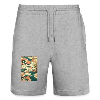 Wave Roses Ukiyo Clouds Pattern - Stanley/Stella Trainer Unisex Organic Jogging Shorts - heather grey - Front - Nik (191cm) & Marisol (170cm)