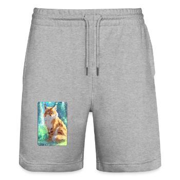 Luchs im Wald - Stanley/Stella Unisex Bio Joggingshorts Trainer  - Grau meliert - Vorne - Nik (191cm) & Marisol (170cm)