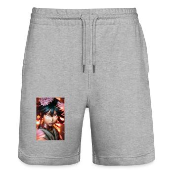 Chika - Stanley/Stella Unisex Bio Joggingshorts Trainer  - Grau meliert - Vorne - Nik (191cm) & Marisol (170cm)