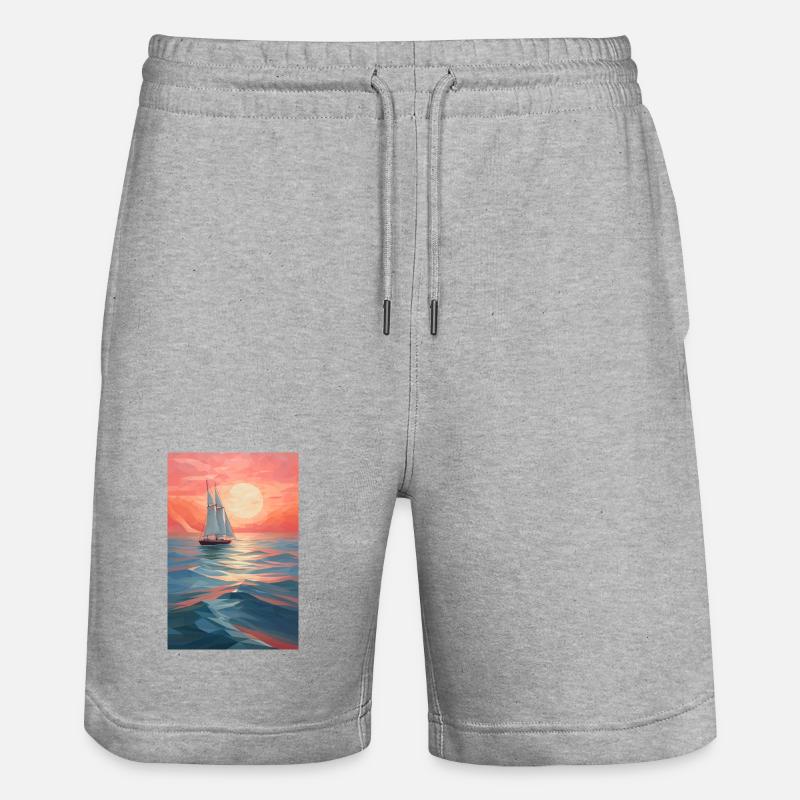 Paysage Maritime dans un style géométrique - Short de jogging bio TRAINER Stanley/Stella unisexe - gris chiné