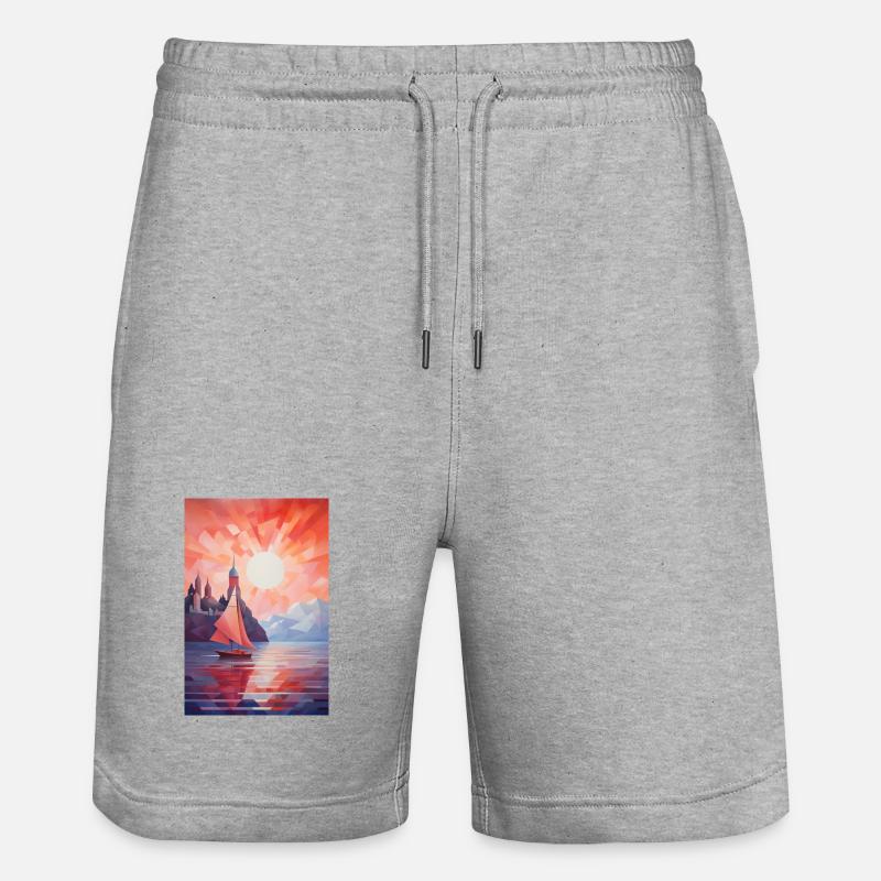 Paysage Maritime dans un style géométrique - Short de jogging bio TRAINER Stanley/Stella unisexe - gris chiné