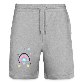 Pastellstern Regenbogen - Stanley/Stella Unisex Bio Joggingshorts Trainer  - Grau meliert - Vorne - Nik (191cm) & Marisol (170cm)