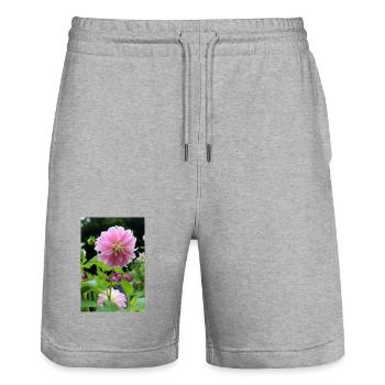 Dahlie pink rosa Blüte ,Blume - Stanley/Stella Unisex Bio Joggingshorts Trainer  - Grau meliert - Vorne - Nik (191cm) & Marisol (170cm)