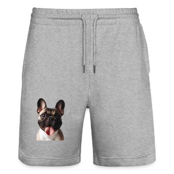 Un bouledogue français - Short de jogging bio TRAINER Stanley/Stella unisexe - gris chiné - Devant - Nik (191cm) & Marisol (170cm)