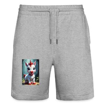 Süßes Einhorn - Stanley/Stella Unisex Bio Joggingshorts Trainer  - Grau meliert - Vorne - Nik (191cm) & Marisol (170cm)