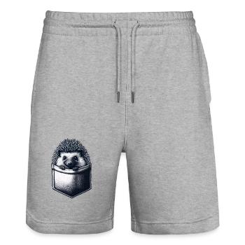 Igel in Tasche – Schutzfreund Design - Stanley/Stella Unisex Bio Joggingshorts Trainer  - Grau meliert - Vorne - Nik (191cm) & Marisol (170cm)