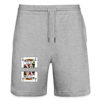 Carte à jouer trèfle roi avec espace bannière - Short de jogging bio TRAINER Stanley/Stella unisexe - gris chiné - Devant - Nik (191cm) & Marisol (170cm)