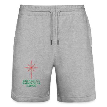 Étoile de Noël avec citation religieuse - Short de jogging bio TRAINER Stanley/Stella unisexe - gris chiné - Devant - Nik (191cm) & Marisol (170cm)