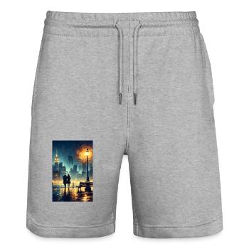 Love Scene in Front of City Lights - Stanley/Stella Trainer Unisex Organic Jogging Shorts - heather grey - Front - Nik (191cm) & Marisol (170cm)
