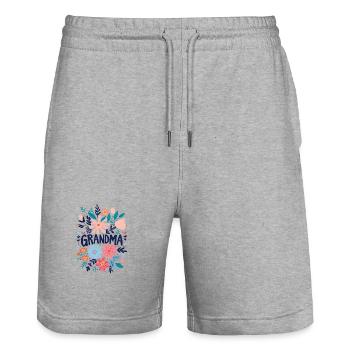 Grandma Doodle Text with Colorful Flowers - Granny - Stanley/Stella Trainer Unisex Organic Jogging Shorts - heather grey - Front - Nik (191cm) & Marisol (170cm)