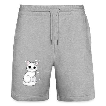 Chat blanc avec câlin d’arc et câlin - Short de jogging bio TRAINER Stanley/Stella unisexe - gris chiné - Devant - Nik (191cm) & Marisol (170cm)