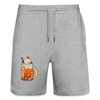 Kürbis Herbst Getränk Kaffee Sahne Latte Zimt - Stanley/Stella Unisex Bio Joggingshorts Trainer  - Grau meliert - Vorne - Nik (191cm) & Marisol (170cm)