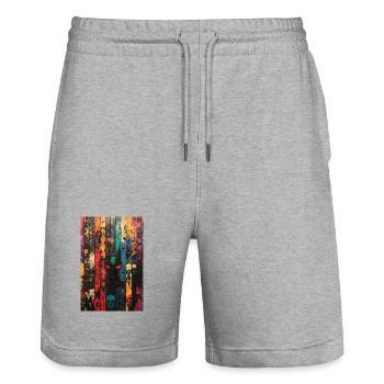 Farbige Schädel-Panel-Kunst - Stanley/Stella Unisex Bio Joggingshorts Trainer  - Grau meliert - Vorne - Nik (191cm) & Marisol (170cm)