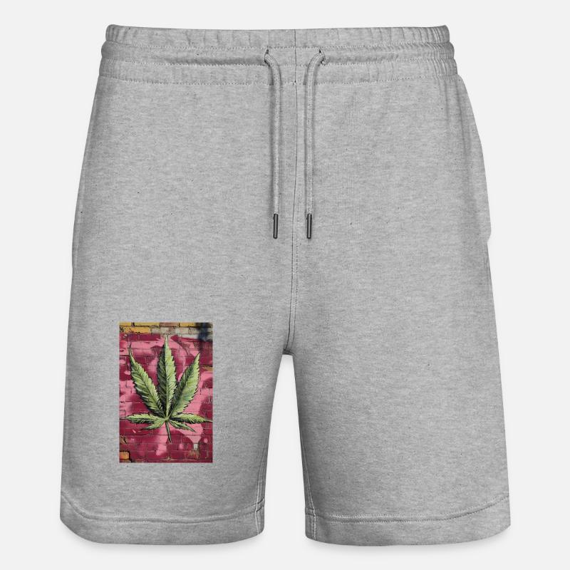 Graffiti Grasblatt auf Pinker Wand - Stanley/Stella Unisex Bio Joggingshorts Trainer  - Grau meliert