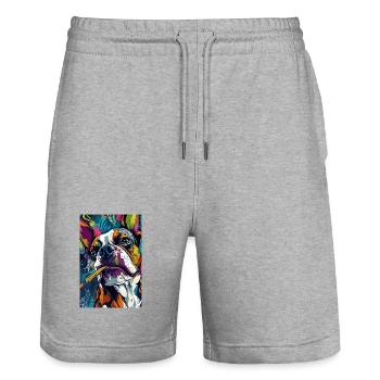Bouledogue aux couleurs vives avec un cigare - Short de jogging bio TRAINER Stanley/Stella unisexe - gris chiné - Devant - Nik (191cm) & Marisol (170cm)