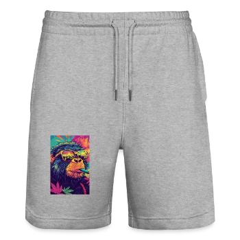 Psychedelic monkey with sunglasses - Stanley/Stella Trainer Unisex Organic Jogging Shorts - heather grey - Front - Nik (191cm) & Marisol (170cm)