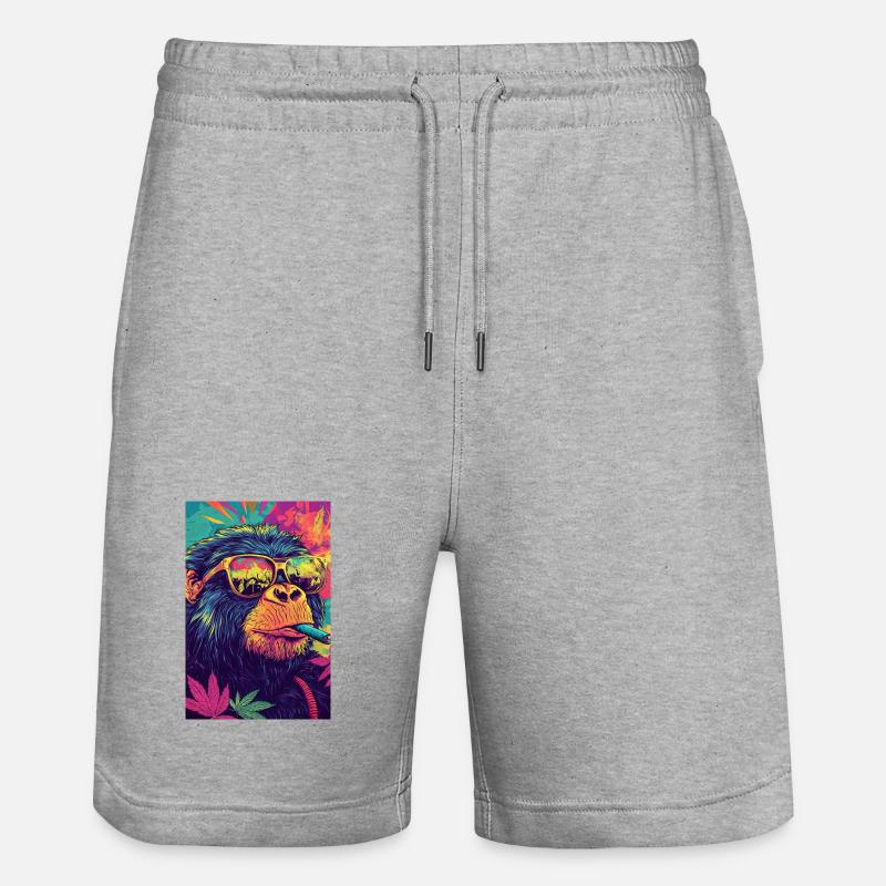 Psychedelischer Affe mit Sonnenbrille - Stanley/Stella Unisex Bio Joggingshorts Trainer  - Grau meliert