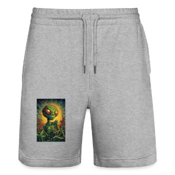 Jungle Alien Neon Eye - Stanley/Stella Trainer Unisex Organic Jogging Shorts - heather grey - Front - Nik (191cm) & Marisol (170cm)