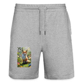 Frecher süßer Fuchs auf einer Wiese mit Blumen - Stanley/Stella Unisex Bio Joggingshorts Trainer  - Grau meliert - Vorne - Nik (191cm) & Marisol (170cm)
