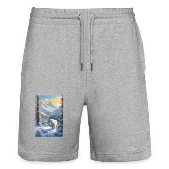 Arctic Polar Family in Snowy Peaks - Stanley/Stella Trainer Unisex Organic Jogging Shorts - heather grey - Front - Nik (191cm) & Marisol (170cm)