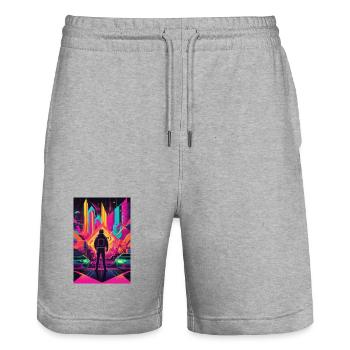 Neon Frontier Astronaut in Neon City - Stanley/Stella Unisex Bio Joggingshorts Trainer  - Grau meliert - Vorne - Nik (191cm) & Marisol (170cm)