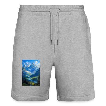 Mountain Landscape Illustration Poster - Stanley/Stella Trainer Unisex Organic Jogging Shorts - heather grey - Front - Nik (191cm) & Marisol (170cm)