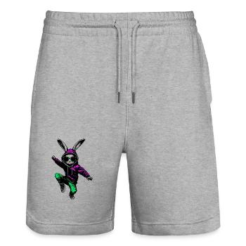 Cooler Hase Osterhase im Jogger mit Sonnenbrille - Stanley/Stella Unisex Bio Joggingshorts Trainer  - Grau meliert - Vorne - Nik (191cm) & Marisol (170cm)