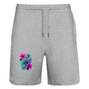 Tropische Blumenpracht – Exotische Hibiskus & Mons - Stanley/Stella Unisex Bio Joggingshorts Trainer  - Grau meliert - Vorne - Nik (191cm) & Marisol (170cm)