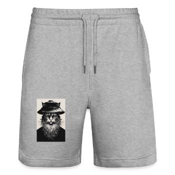 The Silent Cat - Stanley/Stella Trainer Unisex Organic Jogging Shorts - heather grey - Front - Nik (191cm) & Marisol (170cm)